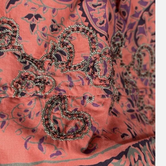Esprit Coral Paisley Embroidered Peasant Blouse Womens 10 M Bell Sleeve Beaded - Picture 4 of 6